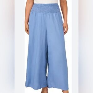 Zac & Rachel Chambray Blue Smocked Waist Wide Leg Pants